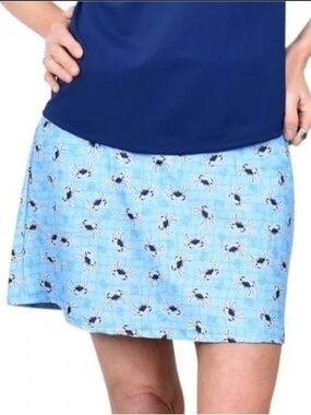 Southwind Apparel Women 2XL Preppy Athletic Blue Carolina Crab Print Court Skort